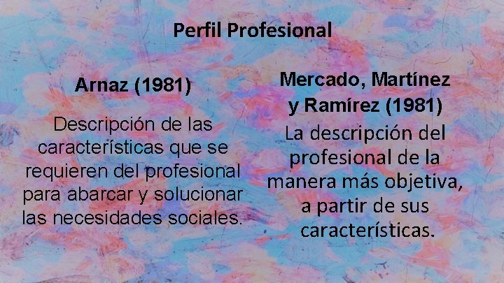Perfil Profesional Arnaz (1981) Descripción de las características que se requieren del profesional para
