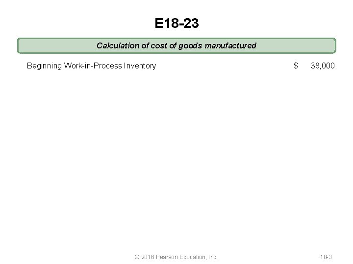 E 18 -23 Calculation of cost of goods manufactured Beginning Work-in-Process Inventory © 2016