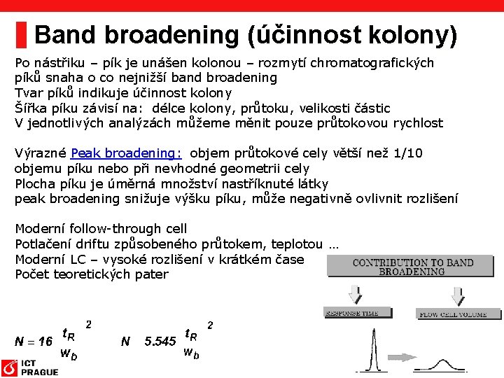 Band broadening (účinnost kolony) Po nástřiku – pík je unášen kolonou – rozmytí chromatografických