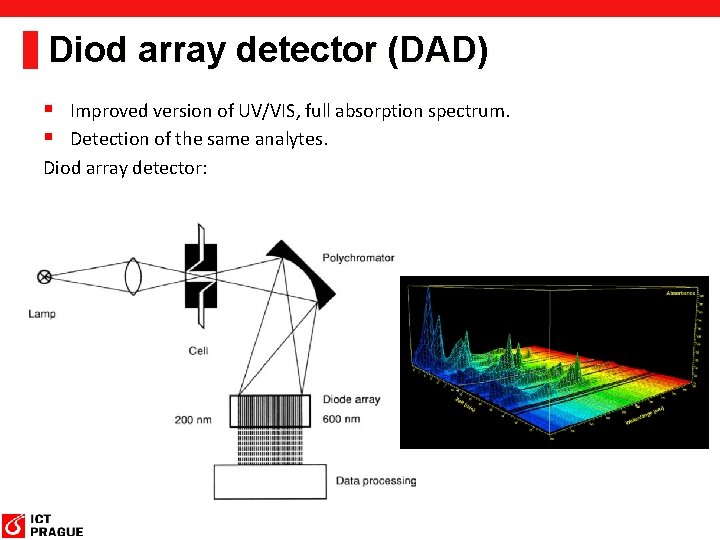 Diod array detector (DAD) § Improved version of UV/VIS, full absorption spectrum. § Detection
