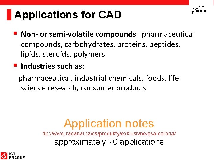 Applications for CAD § Non- or semi-volatile compounds: pharmaceutical compounds, carbohydrates, proteins, peptides, lipids,
