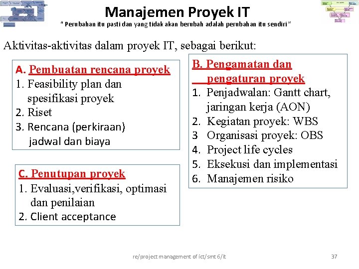 Manajemen Proyek IT “ Perubahan itu pasti dan yang tidak akan berubah adalah perubahan Manajemen Proyek IT “ Perubahan itu pasti dan yang tidak akan berubah adalah perubahan