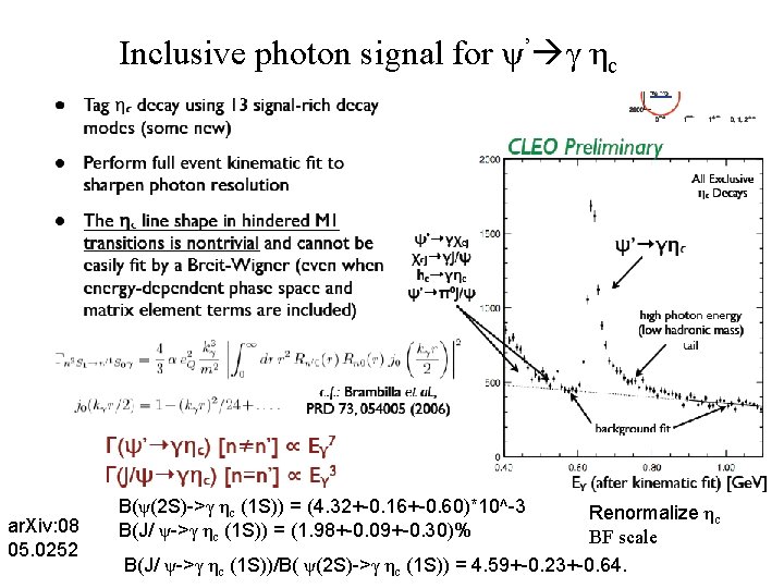 Inclusive photon signal for ψ’ γ ηc ar. Xiv: 08 05. 0252 B(ψ(2 S)->γ