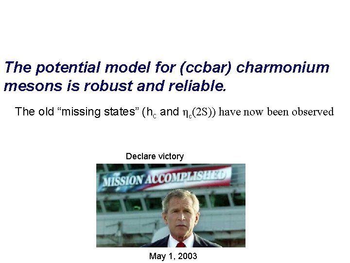 The potential model for (ccbar) charmonium mesons is robust and reliable. The old “missing