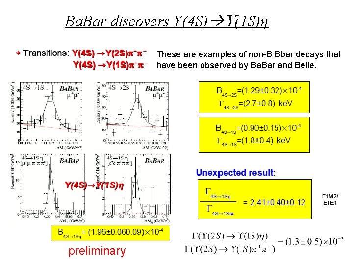 Ba. Bar discovers Υ(4 S) (1 S)η These are examples of non-B Bbar decays