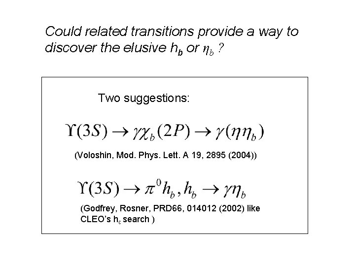 Could related transitions provide a way to discover the elusive hb or ηb ?