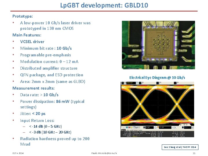 Lp. GBT development: GBLD 10 Prototype: • A low-power 10 Gb/s laser driver was