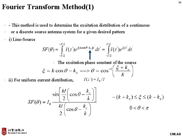 Fourier Transform Method(1) v - This method is used to determine the excitation distribution
