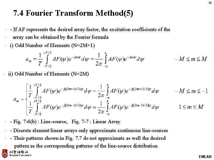 59 7. 4 Fourier Transform Method(5) v - If AF represents the desired array
