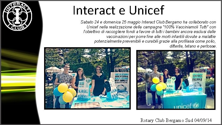 Interact e Unicef Sabato 24 e domenica 25 maggio Interact Club Bergamo ha collaborato