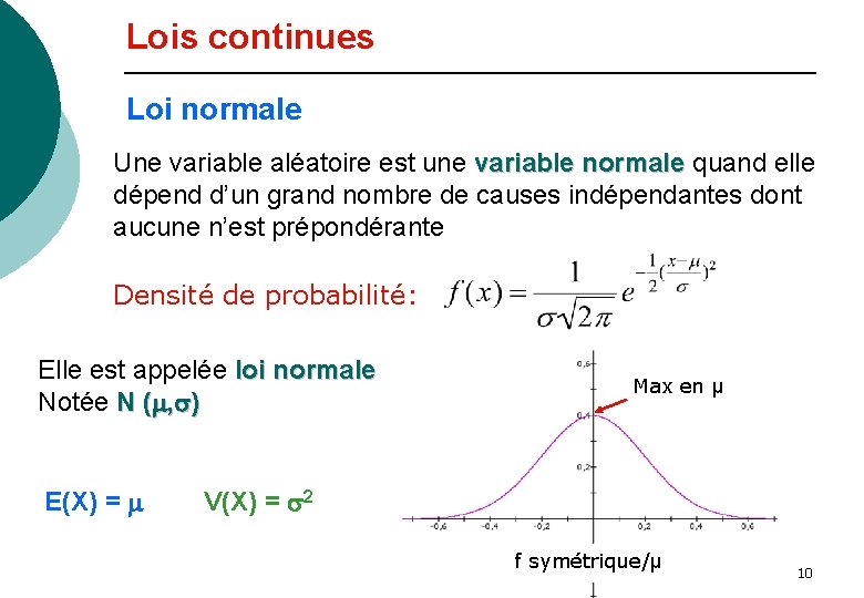 Lois continues Loi normale Une variable aléatoire est une variable normale quand elle normale