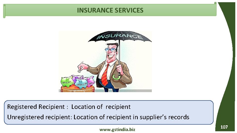 INSURANCE SERVICES Registered Recipient : Location of recipient Unregistered recipient: Location of recipient in