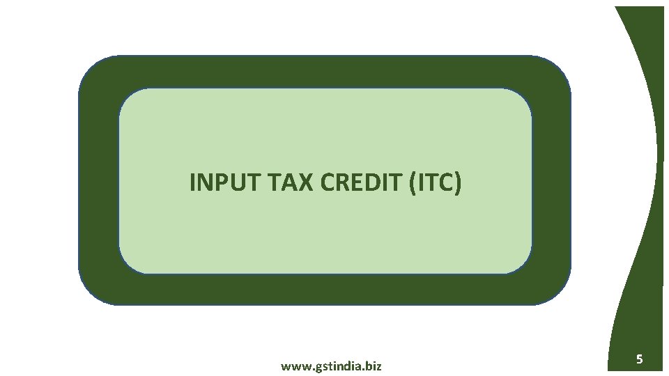 INPUT TAX CREDIT (ITC) www. gstindia. biz 5 