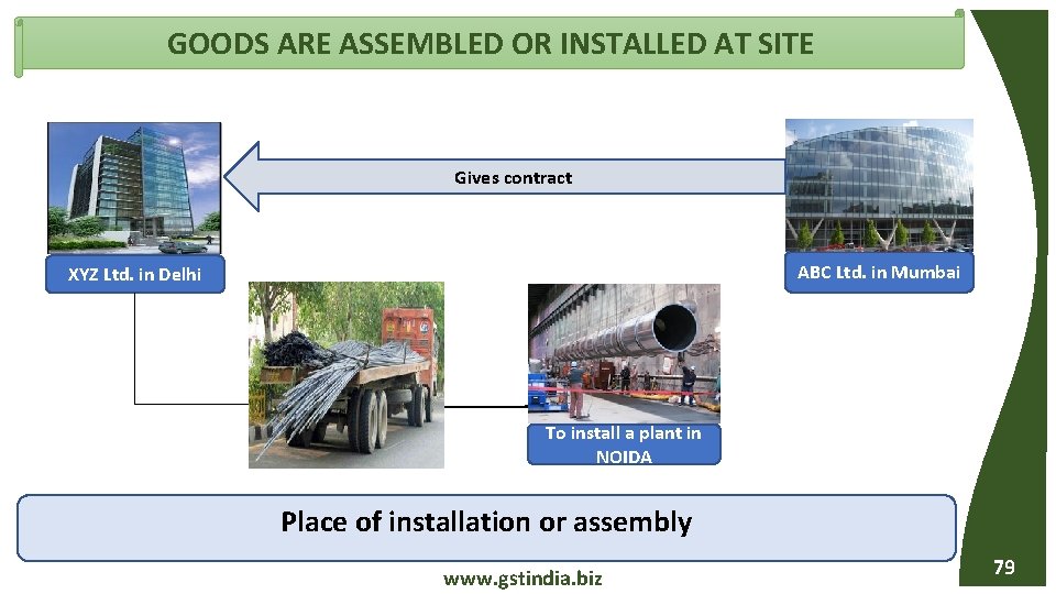 GOODS ARE ASSEMBLED OR INSTALLED AT SITE Gives contract ABC Ltd. in Mumbai XYZ