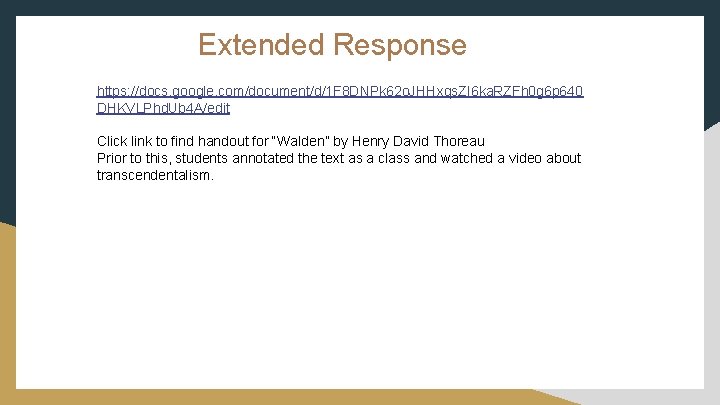Extended Response https: //docs. google. com/document/d/1 F 8 DNPk 62 o. JHHxqs. ZI 6