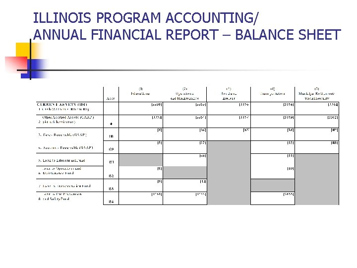 ILLINOIS PROGRAM ACCOUNTING/ ANNUAL FINANCIAL REPORT – BALANCE SHEET 