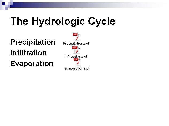 The Hydrologic Cycle Precipitation Infiltration Evaporation 