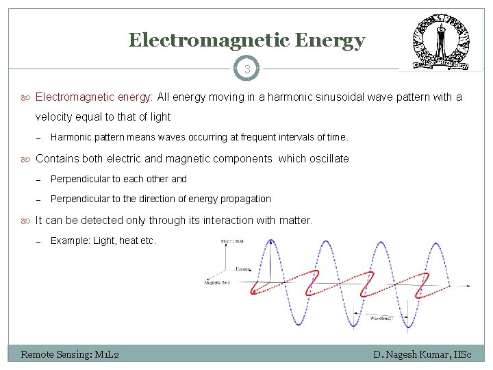 Electromagnetic Energy 3 Electromagnetic energy: All energy moving in a harmonic sinusoidal wave pattern