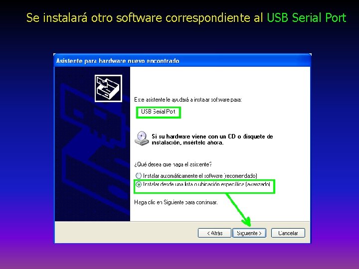 Se instalará otro software correspondiente al USB Serial Port 