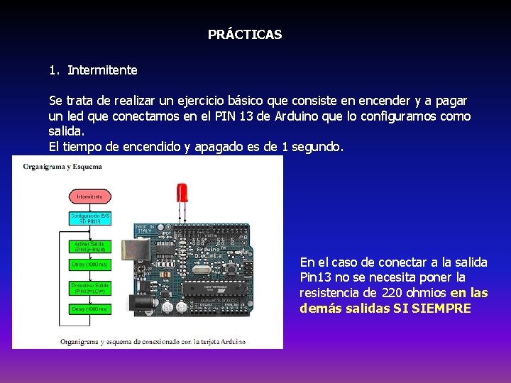 PRÁCTICAS 1. Intermitente Se trata de realizar un ejercicio básico que consiste en encender