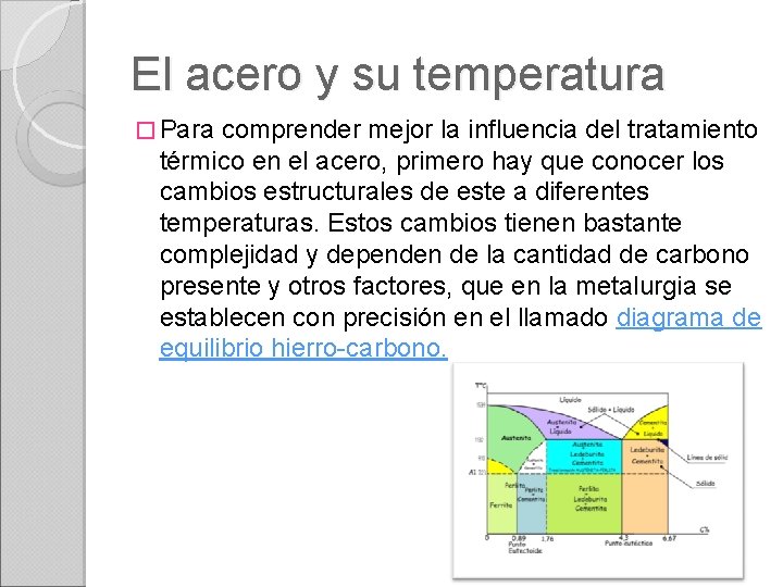 El acero y su temperatura � Para comprender mejor la influencia del tratamiento térmico