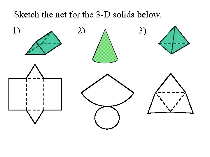 Sketch the net for the 3 -D solids below. 1) 2) 3) 