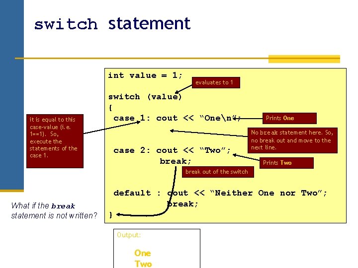 switch statement int value = 1; it is equal to this case-value (i. e. switch statement int value = 1; it is equal to this case-value (i. e.