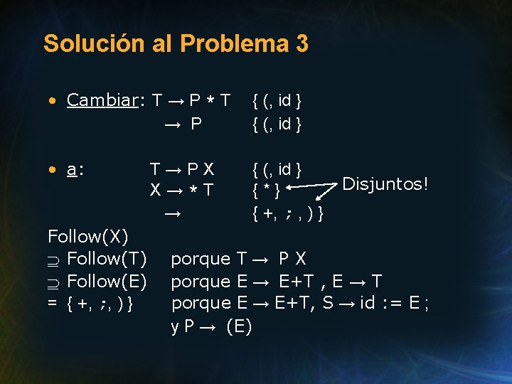 Solución al Problema 3 • Cambiar: T → P * T → P {