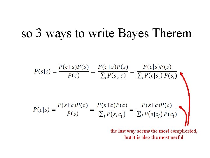 so 3 ways to write Bayes Therem the last way seems the most complicated,