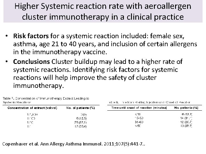 Higher Systemic reaction rate with aeroallergen cluster immunotherapy in a clinical practice • Risk
