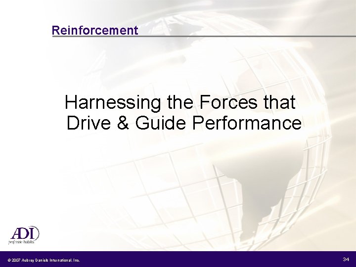 Reinforcement Harnessing the Forces that Drive & Guide Performance © 2007 Aubrey Daniels International,