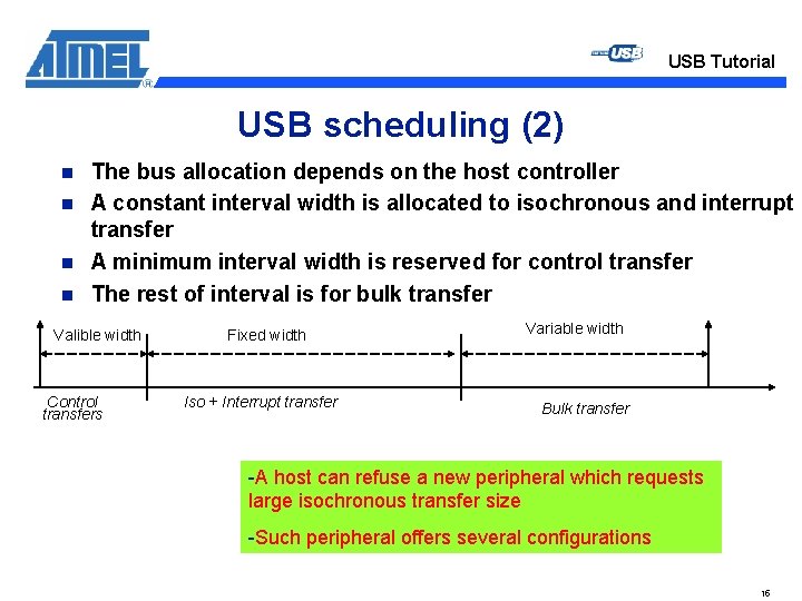 USB Tutorial USB scheduling (2) n n The bus allocation depends on the host