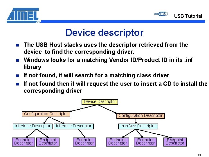 USB Tutorial Device descriptor n n The USB Host stacks uses the descriptor retrieved