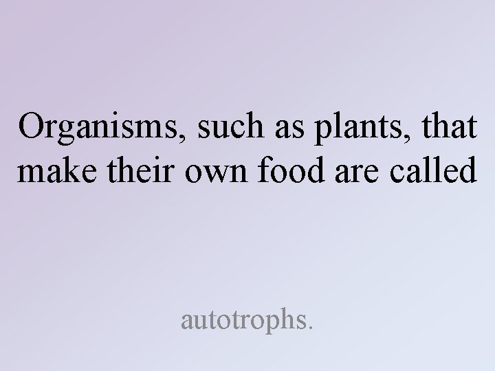 Organisms, such as plants, that make their own food are called autotrophs. 