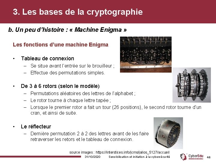 3. Les bases de la cryptographie b. Un peu d’histoire : « Machine Enigma