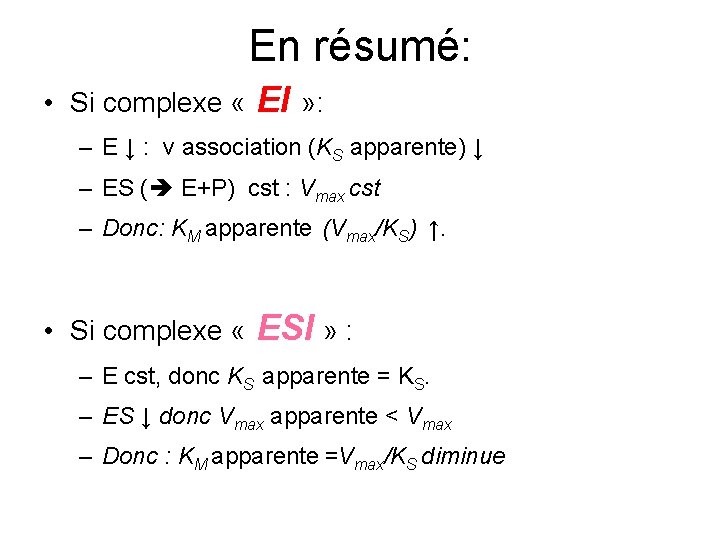 En résumé: • Si complexe « EI » : – E ↓ : v