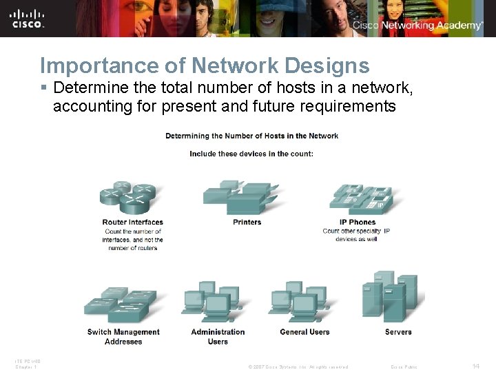 Importance of Network Designs § Determine the total number of hosts in a network,