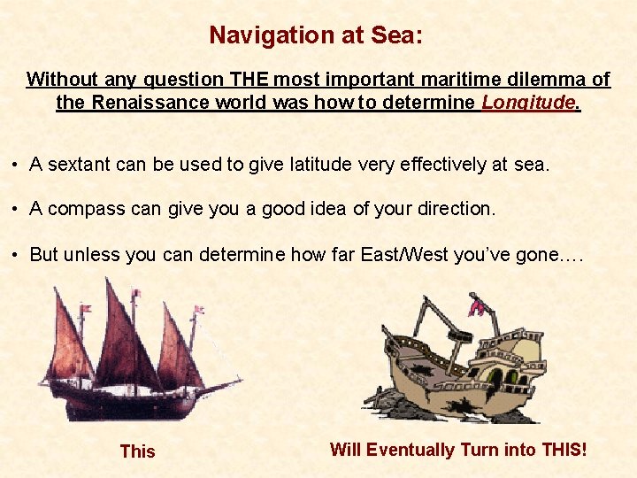 Navigation at Sea: Without any question THE most important maritime dilemma of the Renaissance