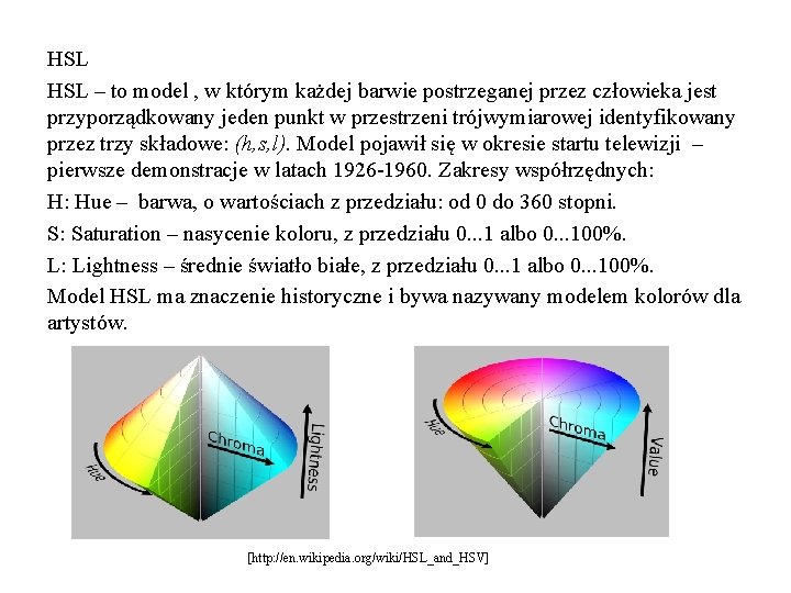 HSL – to model , w którym każdej barwie postrzeganej przez człowieka jest przyporządkowany