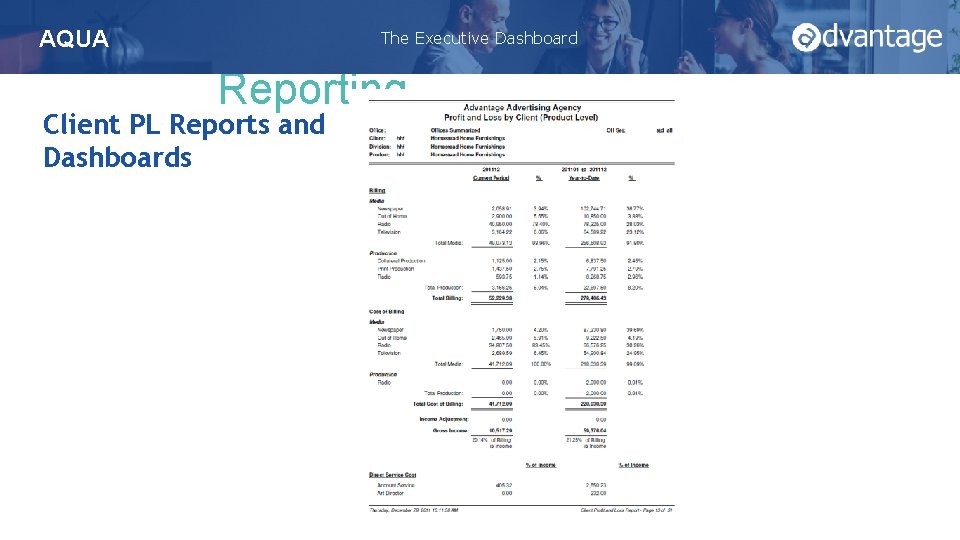AQUA Client Profitability Reporting Client PL Reports and Dashboards The Executive Dashboard October 31,