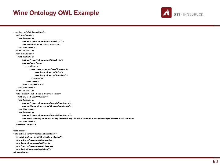 Wine Ontology OWL Example <owl: Class rdf: ID="Chenin. Blanc"> <rdfs: sub. Class. Of> <owl: