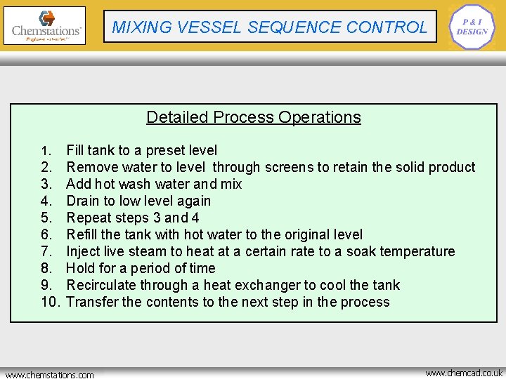 CRYOGENIC BATCH REACTOR MIXING VESSEL SEQUENCE CONTROL OPTIMISATION Detailed Process Operations 1. 2. 3.