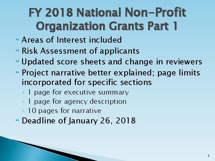 FY 2018 National Non-Profit Organization Grants Part 1 Areas of Interest included Risk Assessment
