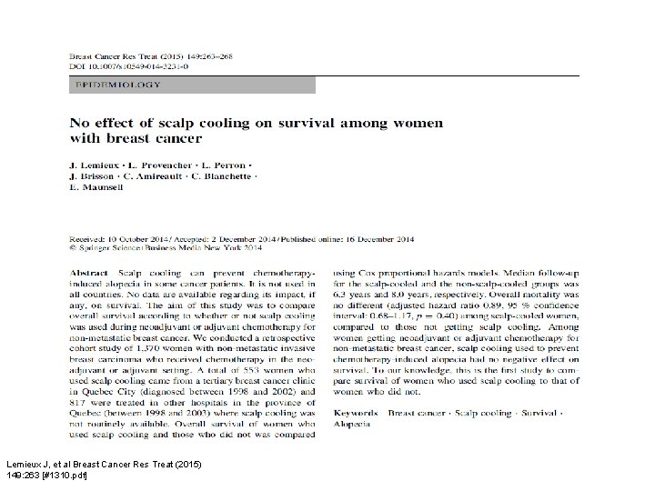 Lemieux J, et al Breast Cancer Res Treat (2015) 149: 263 [#1310. pdf] 