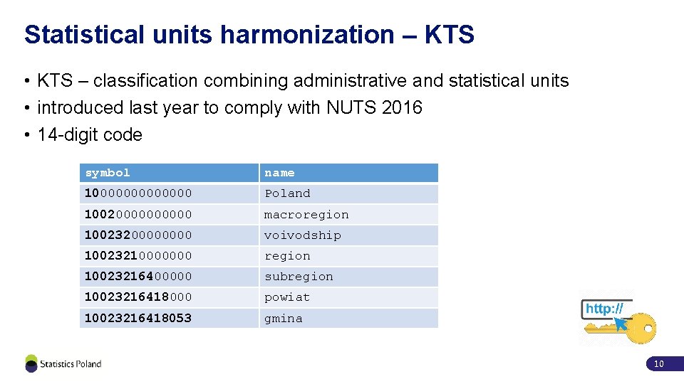 Statistical units harmonization – KTS • KTS – classification combining administrative and statistical units