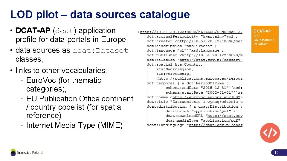 LOD pilot – data sources catalogue • DCAT-AP (dcat) application profile for data portals