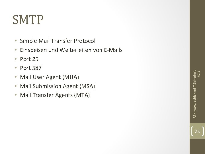  • • Simple Mail Transfer Protocol Einspeisen und Weiterleiten von E-Mails Port 25