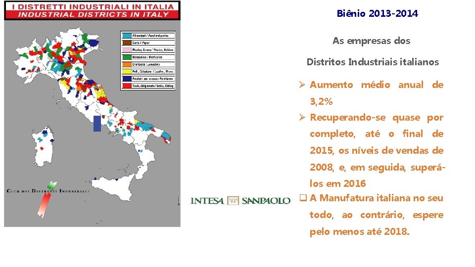 Biênio 2013 -2014 As empresas dos Distritos Industriais italianos Ø Aumento médio anual de