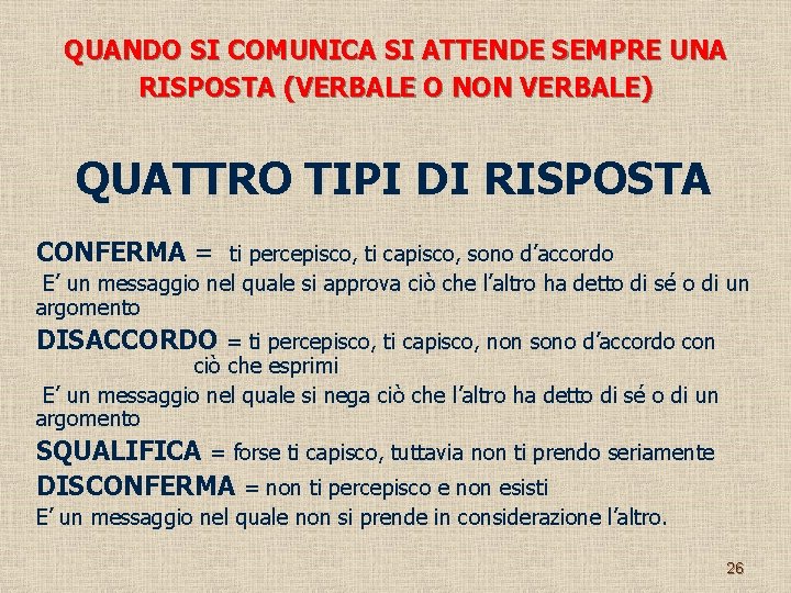 QUANDO SI COMUNICA SI ATTENDE SEMPRE UNA RISPOSTA (VERBALE O NON VERBALE) QUATTRO TIPI