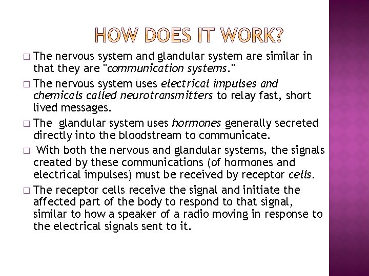 The nervous system and glandular system are similar in that they are "communication systems.